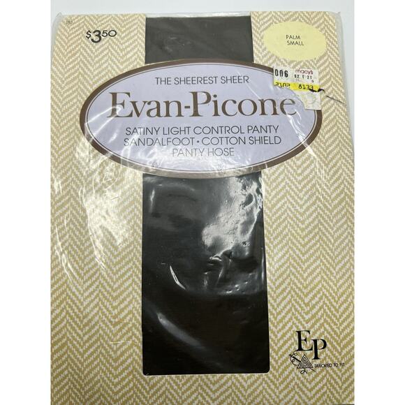 Vintage Evan-Picone Satiny Light Sheer Pantyhose Palm Color, Small Control Top - Picture 1 of 2